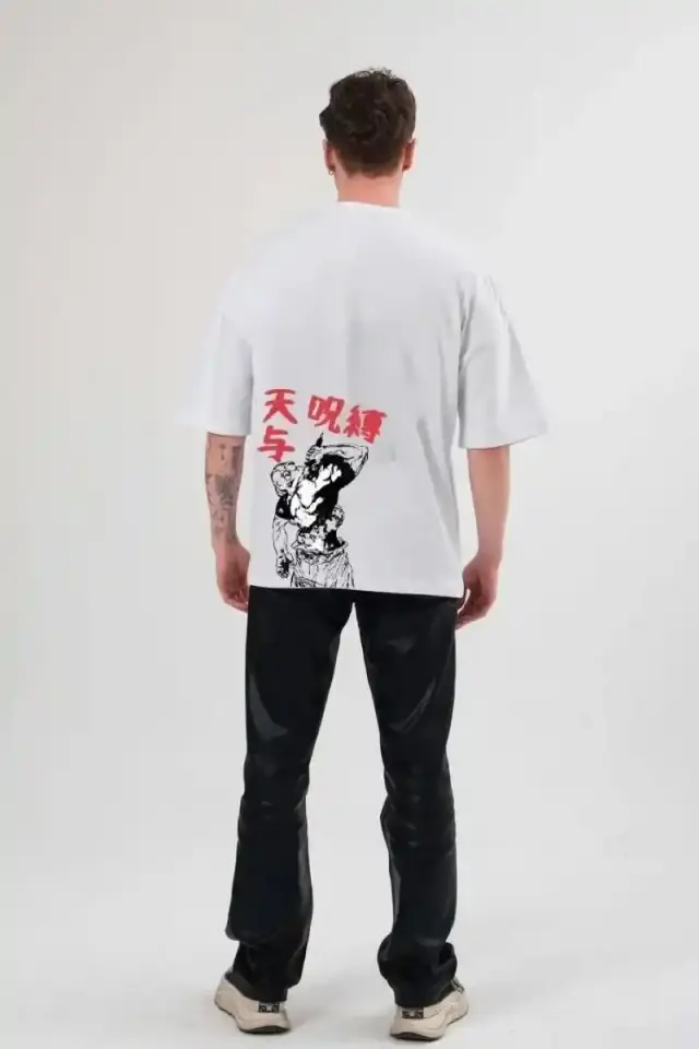 Erkek Baskılı T-Shirt Kısa Kol Bisiklet Yaka Regular Fit Rahat Kalıp Günlük Tişört - Beyaz