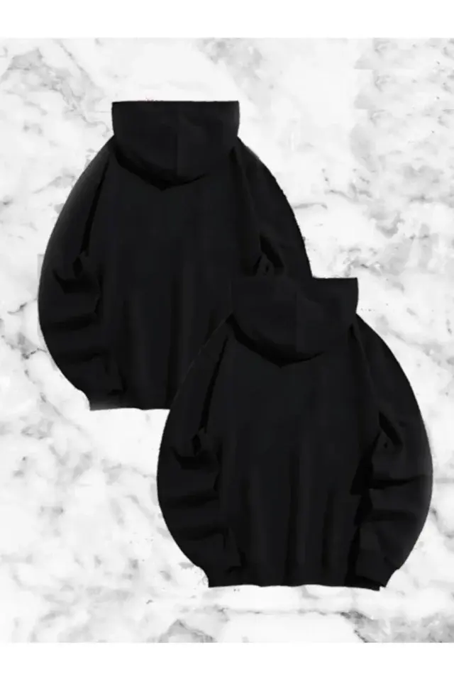 Sevgili Çift Kombini Örümcek Baskılı Kapüşonlu Sweatshirt Hoodie - Siyah