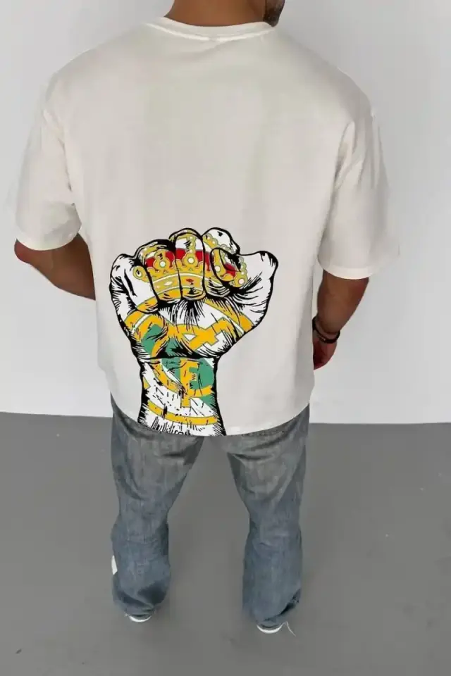 Erkek Kısa Kol Yazlık Tişört Bisiklet Yaka Baskılı Oversize T-Shirt - Beyaz