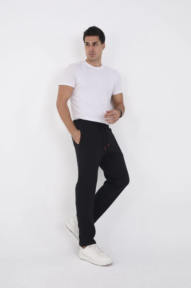 Erkek Üç İplik Basic Eşofman Pantolon - Siyah