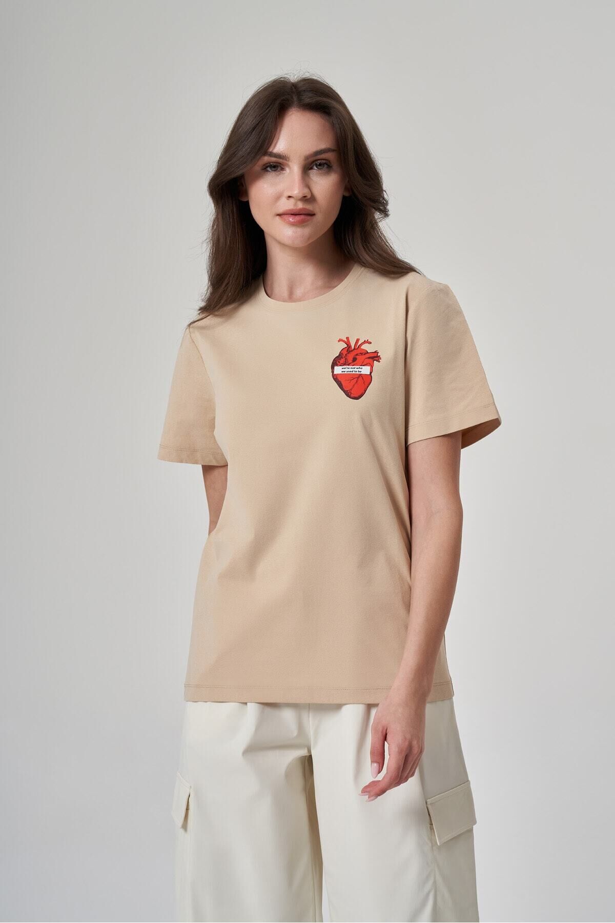 BASKILI KADIN T-SHIRT -1522109