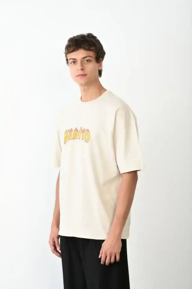 Erkek Baskılı T-Shirt Kısa Kol Bisiklet Yaka Regular Fit Rahat Kalıp Günlük Tişört - Beyaz