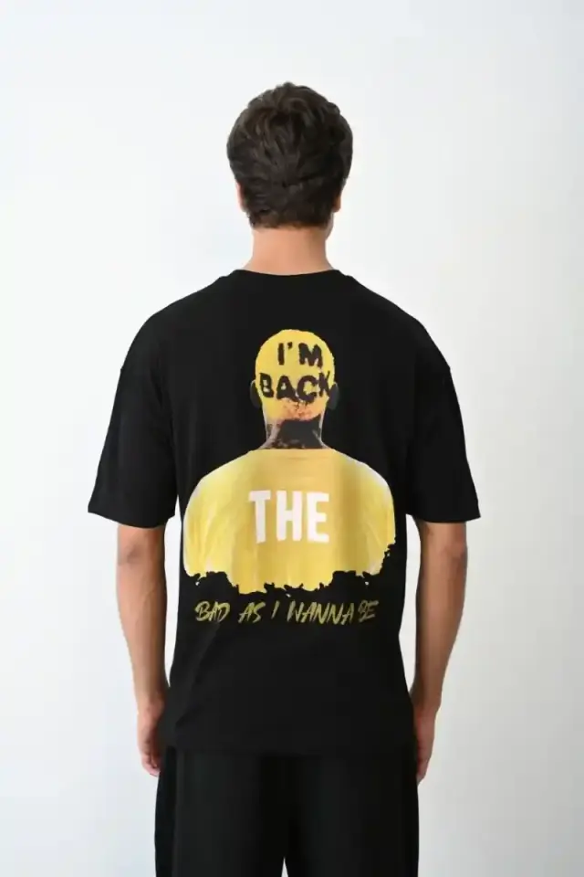 Erkek Baskılı T-Shirt Kısa Kol Bisiklet Yaka Regular Fit Rahat Kalıp Günlük Tişört - Siyah