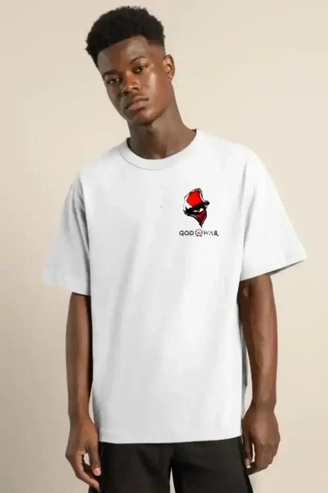 Erkek Baskılı T-Shirt Kısa Kol Bisiklet Yaka Regular Fit Rahat Kalıp Günlük Tişört - Beyaz