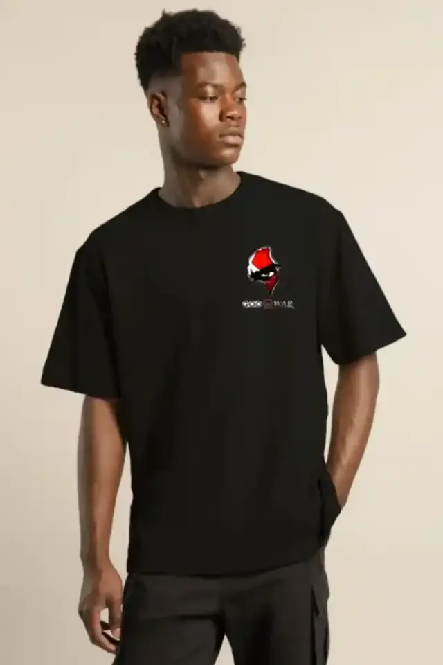 Erkek Baskılı T-Shirt Kısa Kol Bisiklet Yaka Regular Fit Rahat Kalıp Günlük Tişört - Siyah