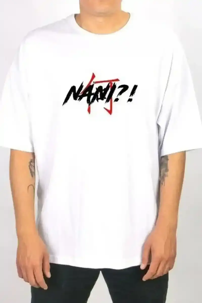 Erkek Kısa Kol Yazlık Tişört Bisiklet Yaka Baskılı Oversize T-Shirt - Beyaz