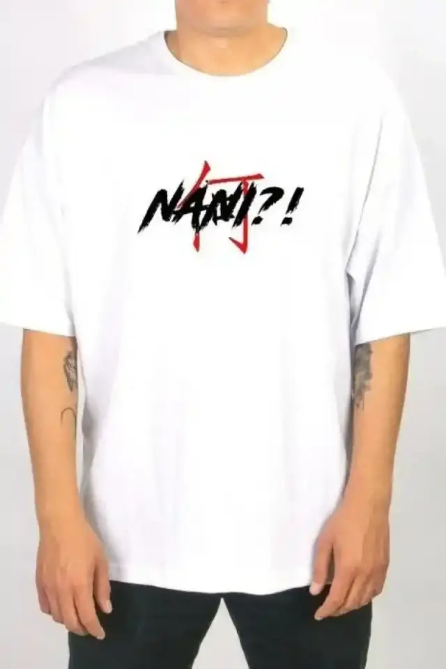 Erkek Kısa Kol Yazlık Tişört Bisiklet Yaka Baskılı Oversize T-Shirt - Beyaz