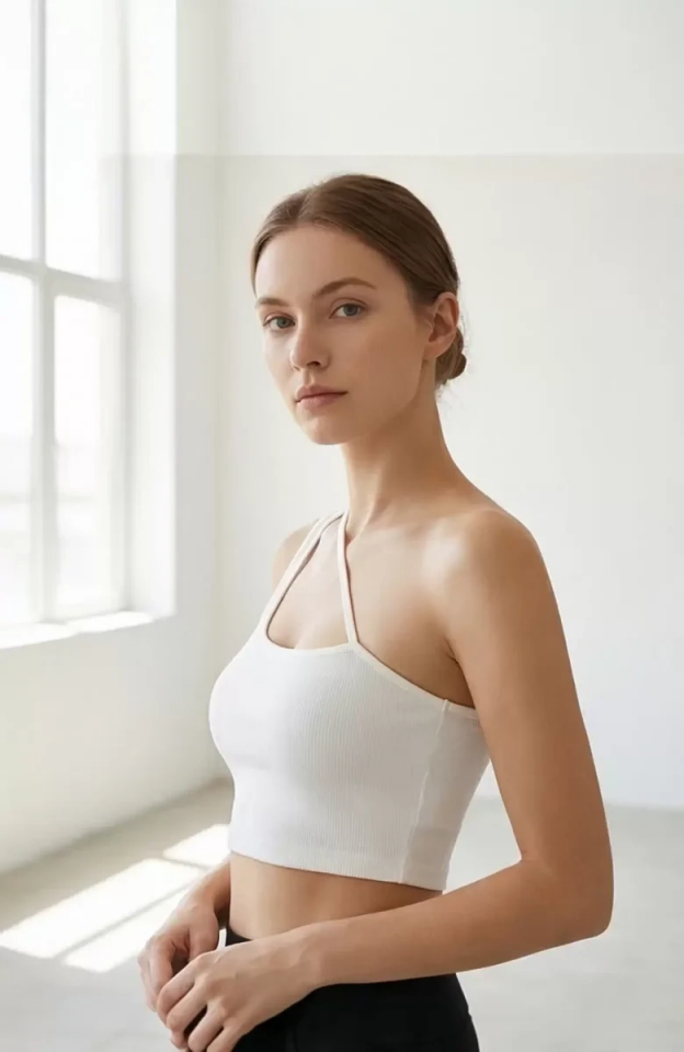 Kadın Beyaz Tek Omuzlu Çapraz Askılı Crop Top Büstiyer
