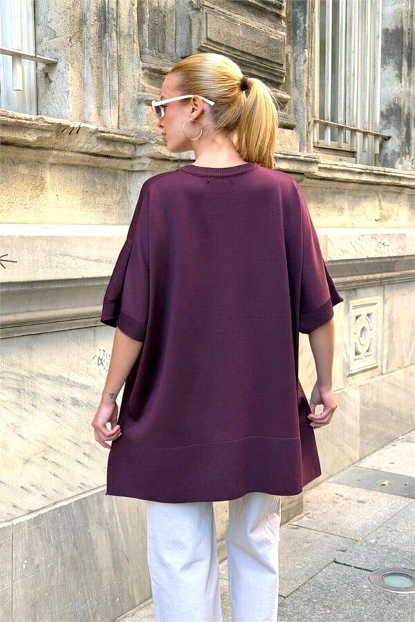 Mürdüm Oversize Triko Bluz