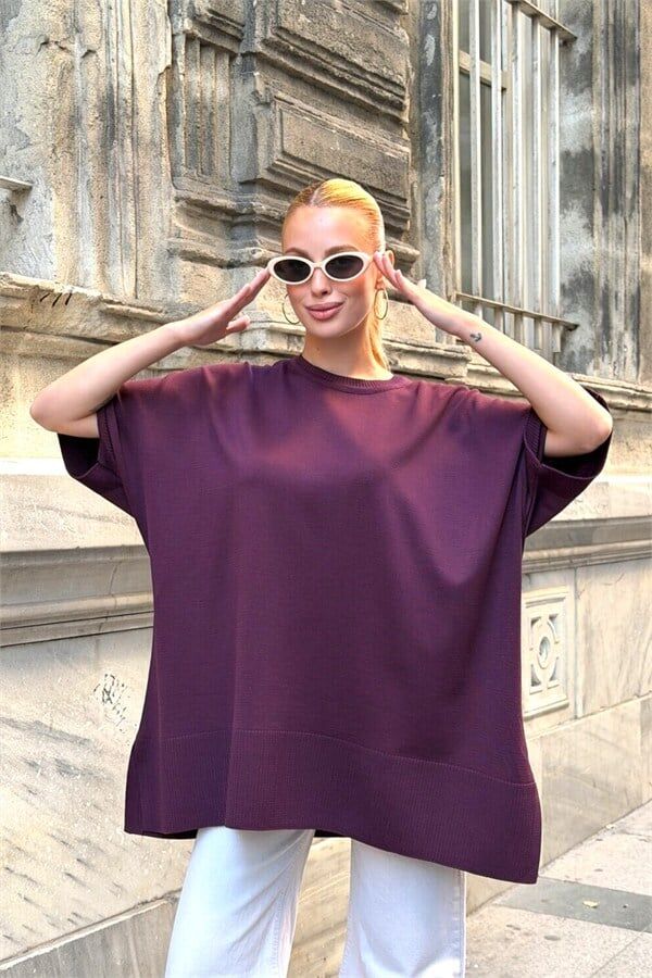 Mürdüm Oversize Triko Bluz