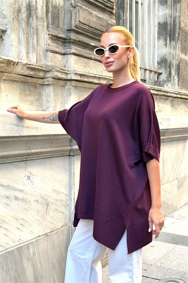 Mürdüm Oversize Triko Bluz