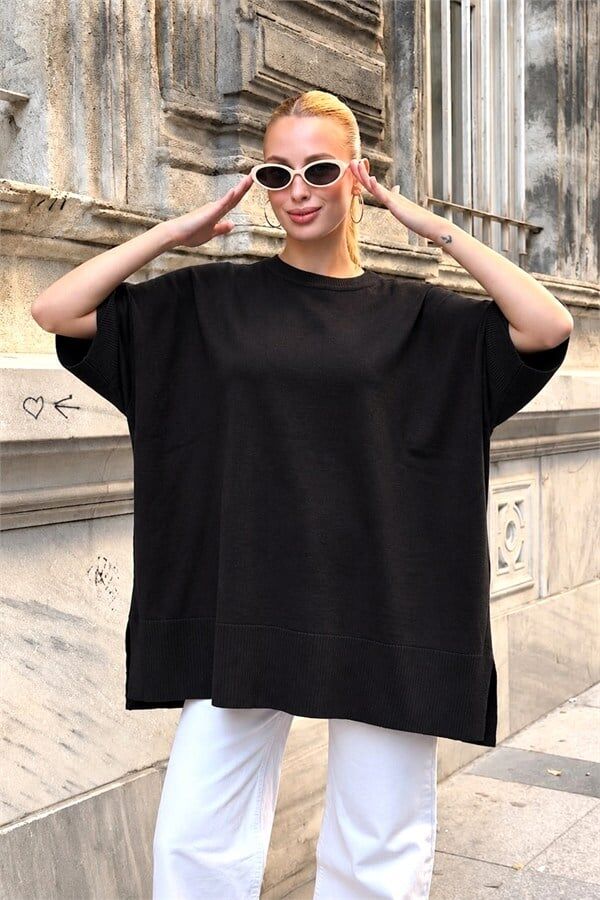 Siyah Oversize Triko Bluz