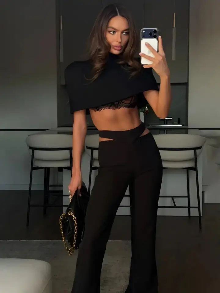Sense Kolsuz Crop & Pantolon Takım Siyah