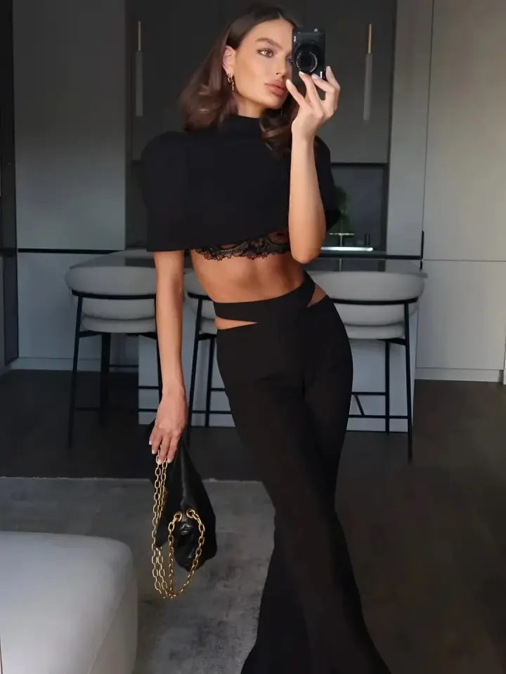 Sense Kolsuz Crop & Pantolon Takım Siyah