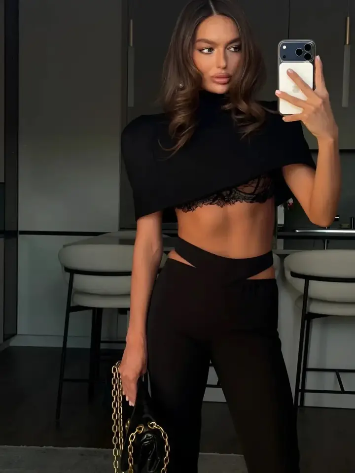 Sense Kolsuz Crop & Pantolon Takım Siyah