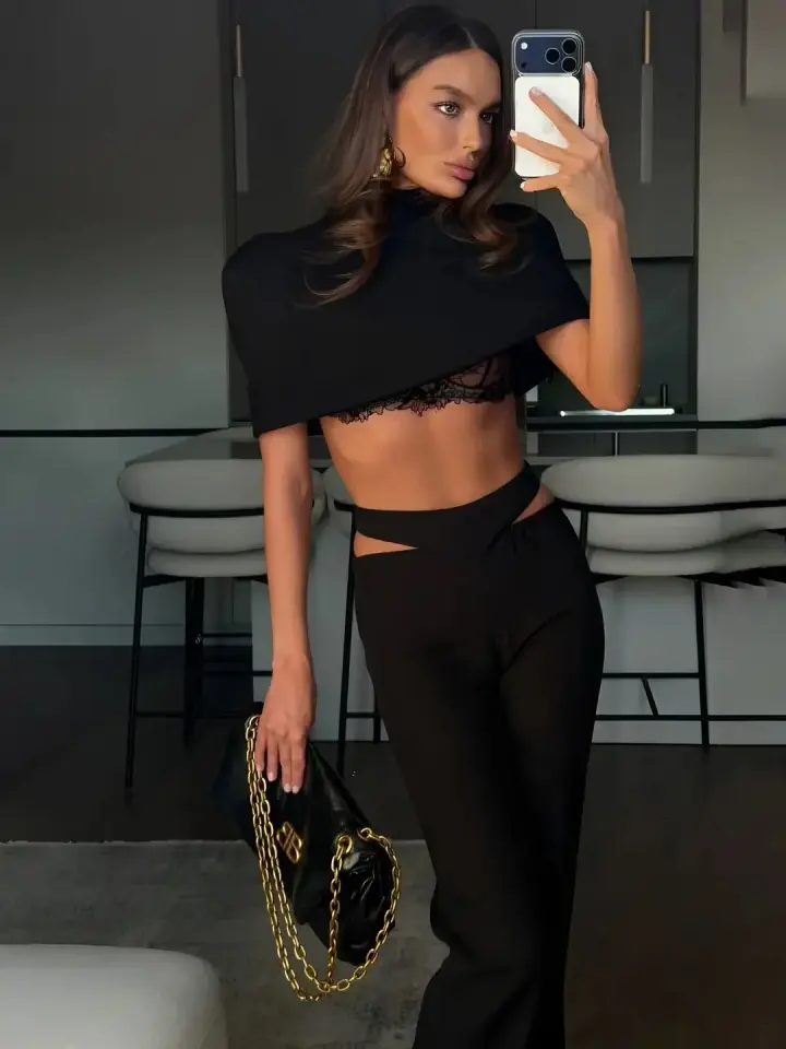 Sense Kolsuz Crop & Pantolon Takım Siyah