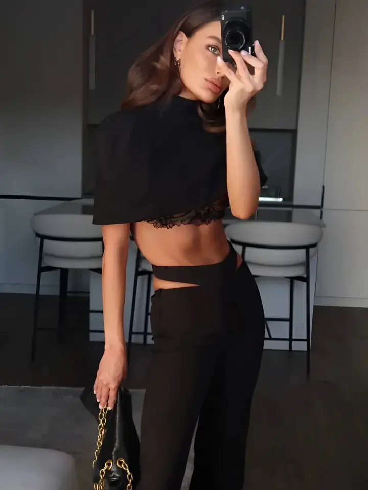 Sense Kolsuz Crop & Pantolon Takım Siyah