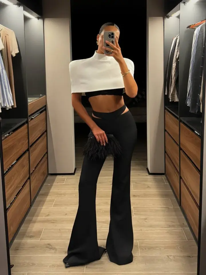 Sense Kolsuz Crop & Pantolon Takım Beyaz