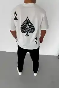 Erkek Baskılı T-Shirt Kısa Kol Bisiklet Yaka Regular Fit Rahat Kalıp Günlük Tişört - Beyaz