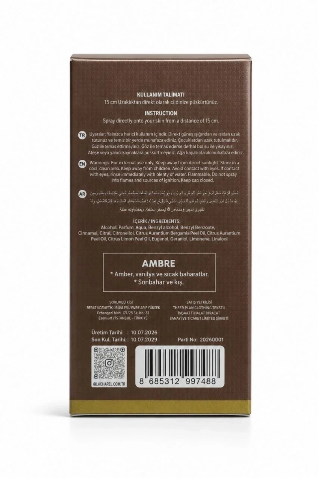 LACHAREL Ambre Eau De Parfum 50 ML Vanilyalı Amber ve Sıcak Baharatlı Parfüm