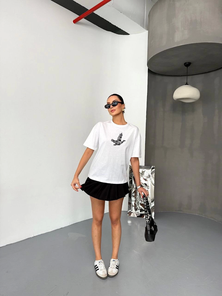 Kısa Kol Baskılı T-shirt - Beyaz