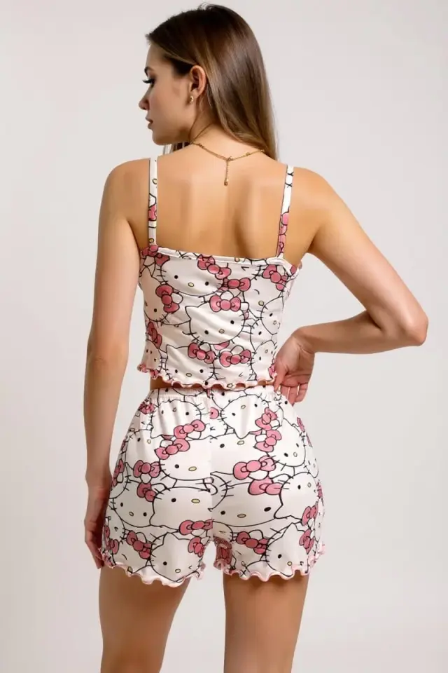 Morliva Hello Kitty Baskılı Askılı Şortlu Pijama Takımı