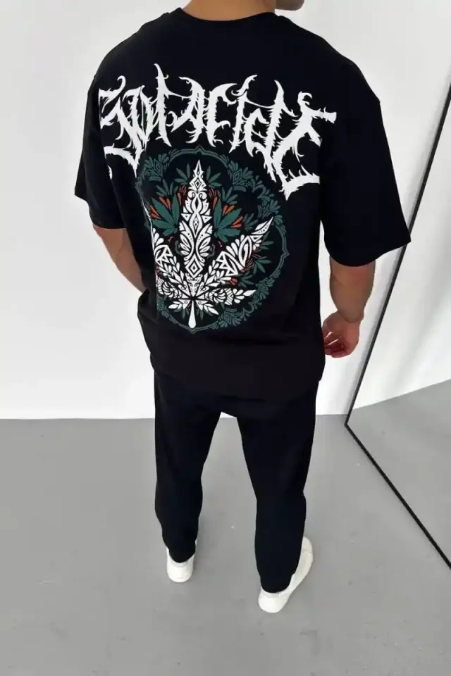 Erkek Baskılı T-Shirt Kısa Kol Bisiklet Yaka Regular Fit Rahat Kalıp Günlük Tişört - Siyah