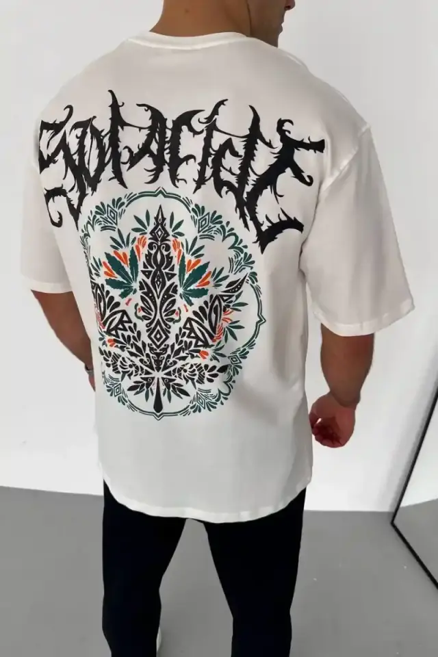 Erkek Baskılı T-Shirt Kısa Kol Bisiklet Yaka Regular Fit Rahat Kalıp Günlük Tişört - Beyaz