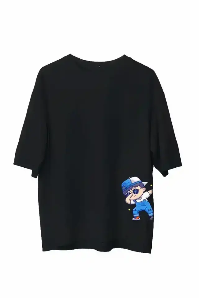 Erkek Baskılı T-Shirt Kısa Kol Bisiklet Yaka Regular Fit Rahat Kalıp Günlük Tişört - Siyah