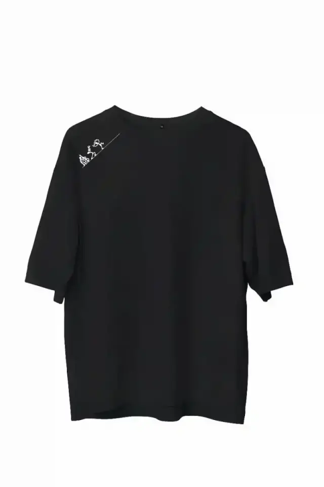 Erkek Baskılı T-Shirt Kısa Kol Bisiklet Yaka Regular Fit Rahat Kalıp Günlük Tişört - Siyah
