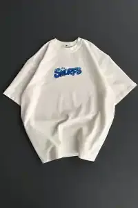 Erkek Ön ve Arka Baskılı T-Shirt Kısa Kol Bisiklet Yaka Regular Fit Tişört -  Beyaz