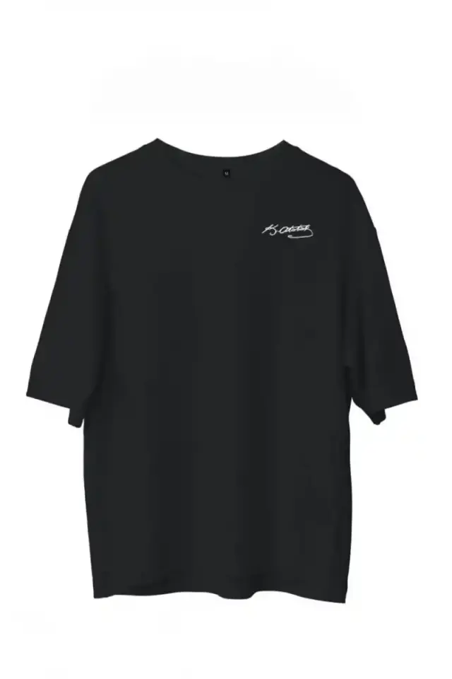 Erkek Kısa Kol Tişört Bisiklet Yaka ATATÜRK Baskılı T-Shirt - Siyah