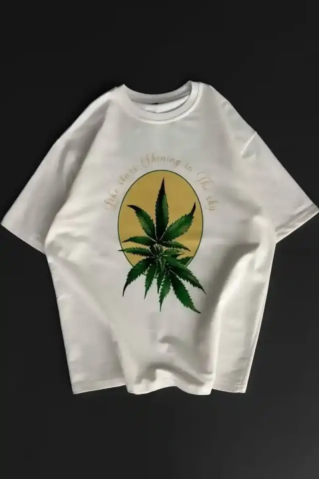 Erkek Kısa Kol Yazlık Tişört Bisiklet Yaka Baskılı Oversize T-Shirt - Beyaz