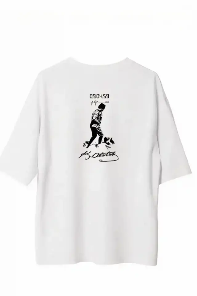 Erkek Kısa Kol Tişört Bisiklet Yaka ATATÜRK Baskılı T-Shirt -  Beyaz