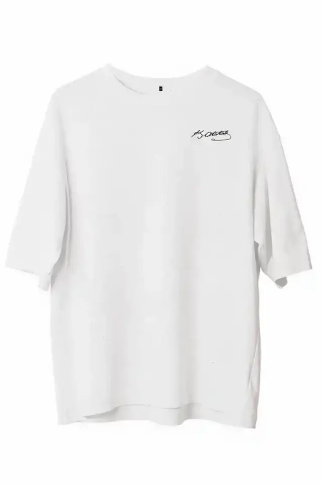 Erkek Kısa Kol Tişört Bisiklet Yaka ATATÜRK Baskılı T-Shirt -  Beyaz