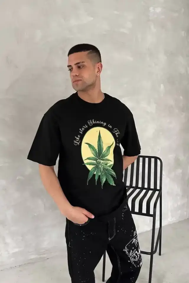 Erkek Baskılı T-Shirt Kısa Kol Bisiklet Yaka Regular Fit Yazlık Tişört - SiyahSiyah