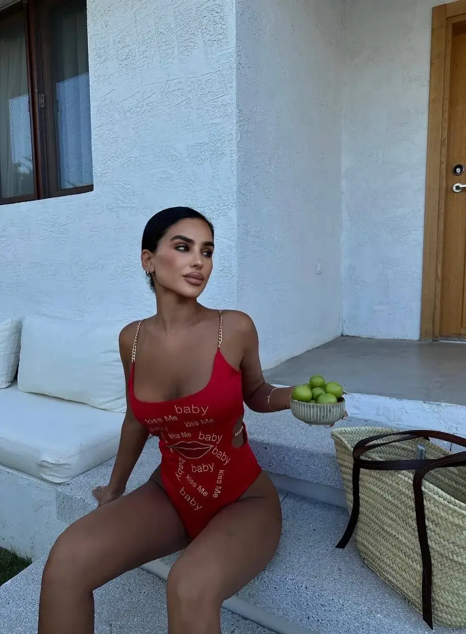 Morliva Yanı Zincir Detay Swarovski Taş Baskılı Mayokini 2248
