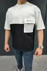 ERKEK Tişört Torba Cepli Parçalı Kısa Kol T-Shirt - Siyah