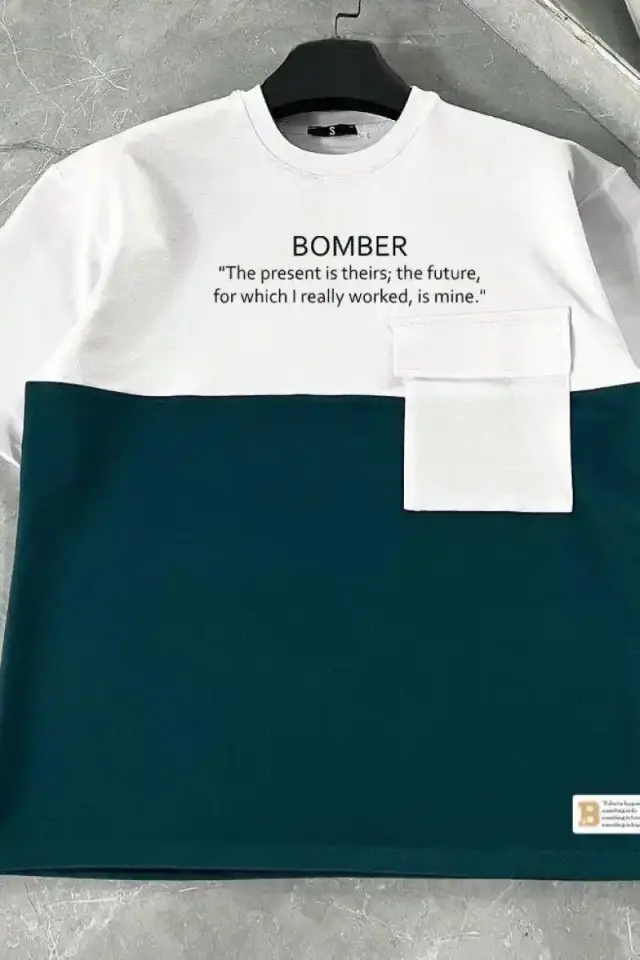 ERKEK Tişört Torba Cepli Parçalı Kısa Kol T-Shirt - Lacivert