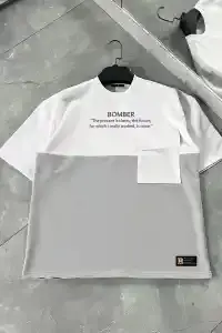 ERKEK Tişört Torba Cepli Parçalı Kısa Kol T-Shirt - Gri