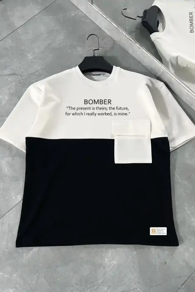 ERKEK Tişört Torba Cepli Parçalı Kısa Kol T-Shirt - iyah
