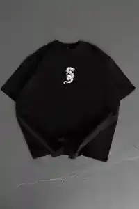 Erkek Ön ve Arka Baskılı T-Shirt Kısa Kol Bisiklet Yaka Regular Fit Tişört - Siyah