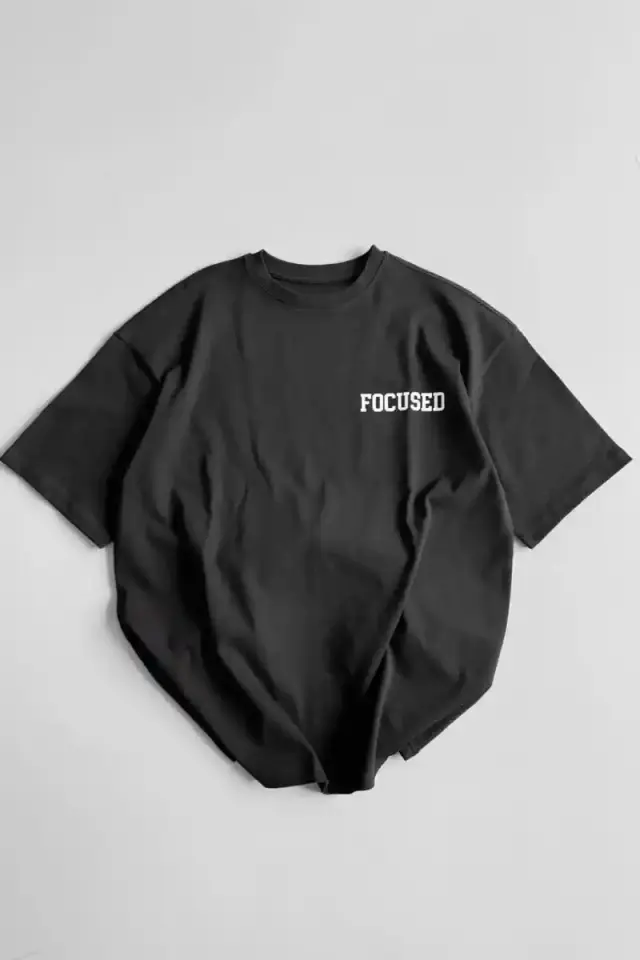 Erkek Ön ve Arka Baskılı T-Shirt Kısa Kol Bisiklet Yaka Regular Fit Tişört -  Siyah