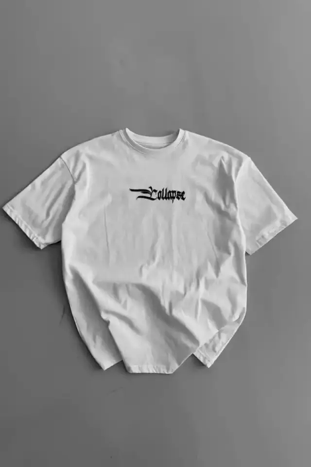 Erkek Ön ve Arka Baskılı T-Shirt Kısa Kol Bisiklet Yaka Regular Fit Tişört - Beyaz