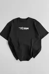 Erkek Ön ve Arka Baskılı T-Shirt Kısa Kol Bisiklet Yaka Regular Fit Tişört - Siyah