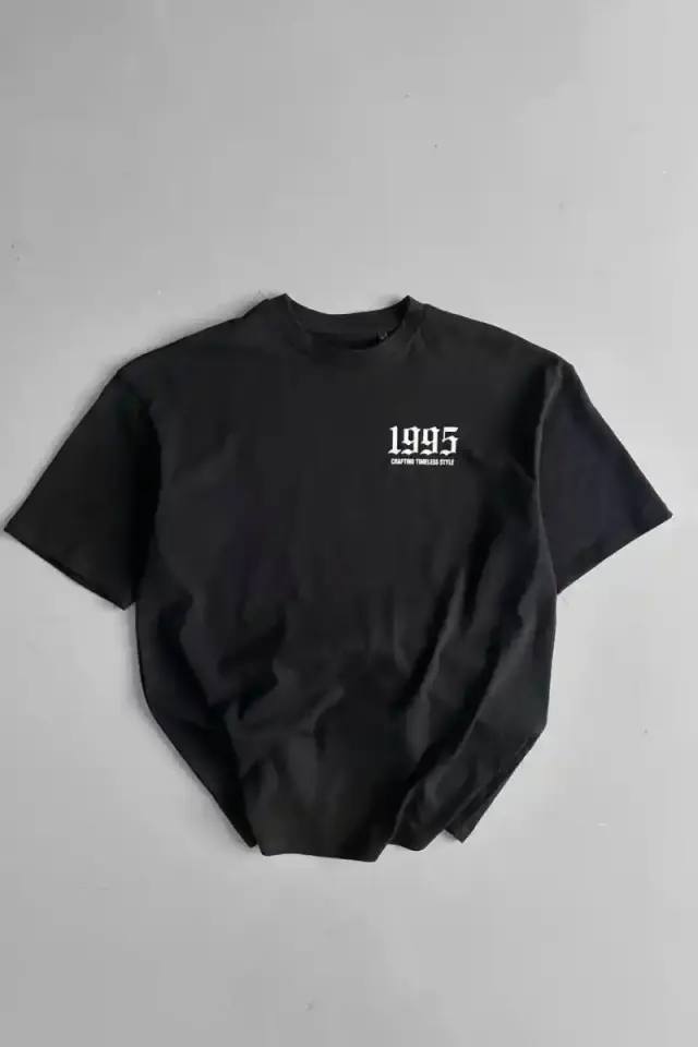 Erkek Baskılı T-Shirt Kısa Kol Bisiklet Yaka Regular Fit Yazlık Tişört - Siyah