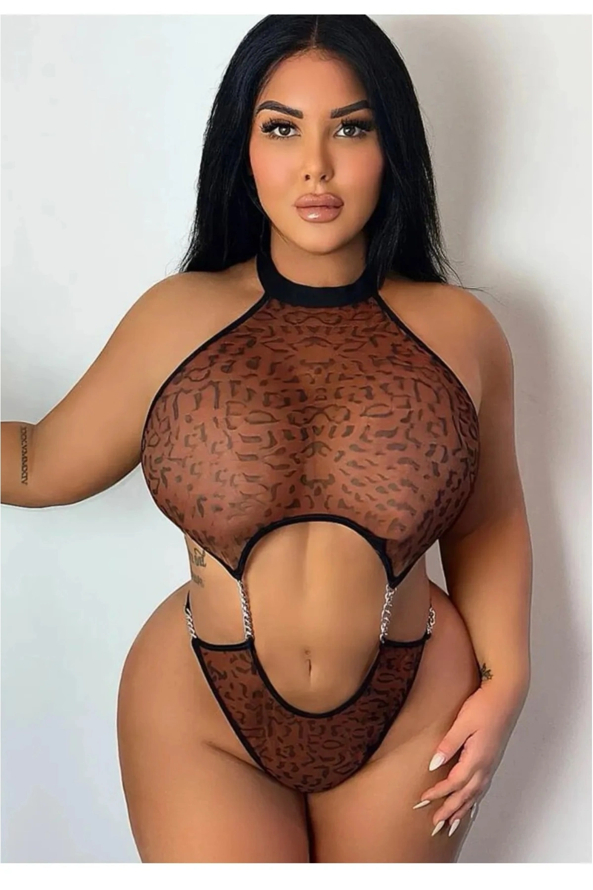 Leopar Desenli Büyük Bedenlere Uygun Babydoll