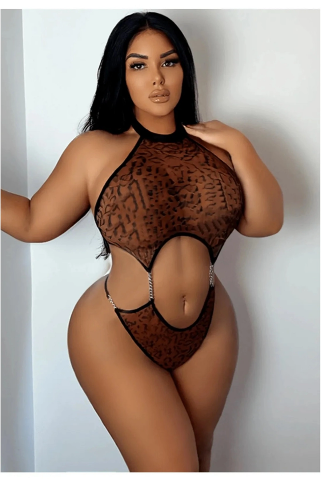 Leopar Desenli Büyük Bedenlere Uygun Babydoll