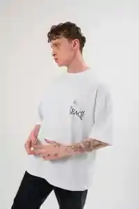 Erkek Kısa Kol Yazlık Tişört Bisiklet Yaka Baskılı Oversize T-Shirt - Beyaz