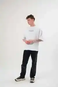 Erkek Kısa Kol Yazlık Tişört Bisiklet Yaka Baskılı Oversize T-Shirt - Beyaz
